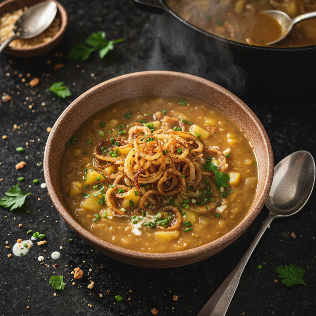 Karamellisierte Zwiebel und Kartoffel Suppe