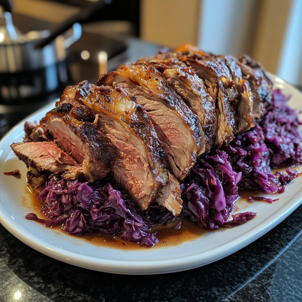 Deftiger Hausmannskost-Rinderbraten mit Rotkohl