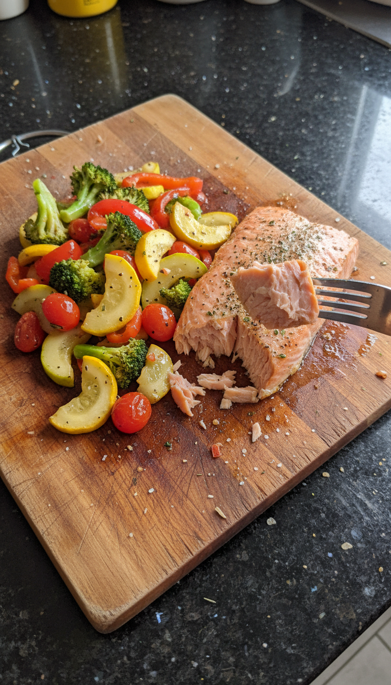 Schnelles Lachs Gemüse Dinner auf den Tisch