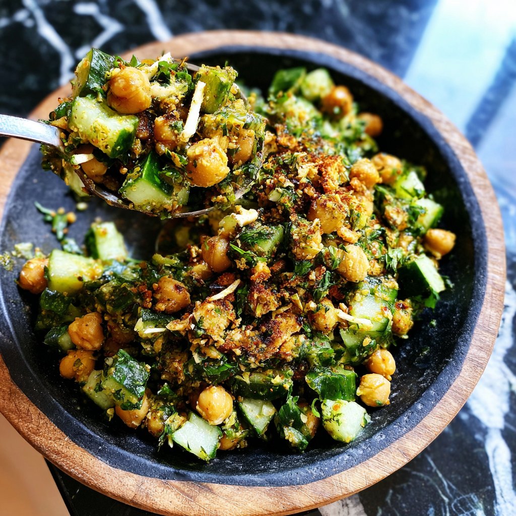 Knuspriger Kichererbsen- und Gurkensalat