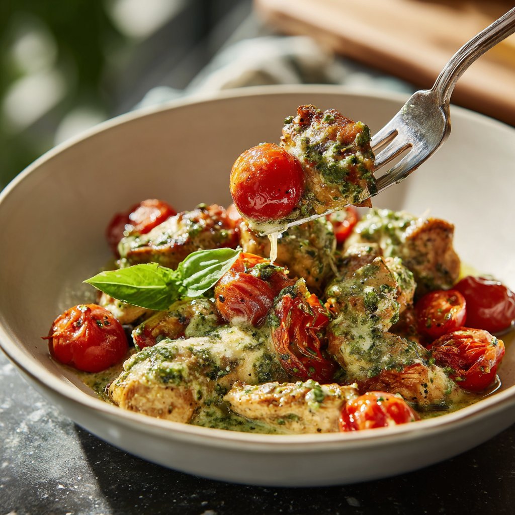 Knoblauchiger Trader Joe's Hähnchen-Pesto-Bowl
