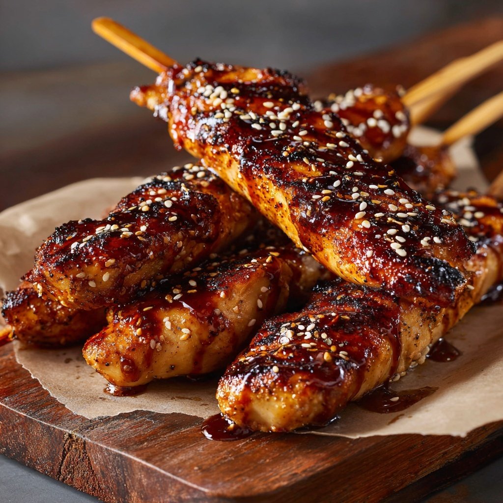 Teriyaki Hähnchen Spieße mit Sesam