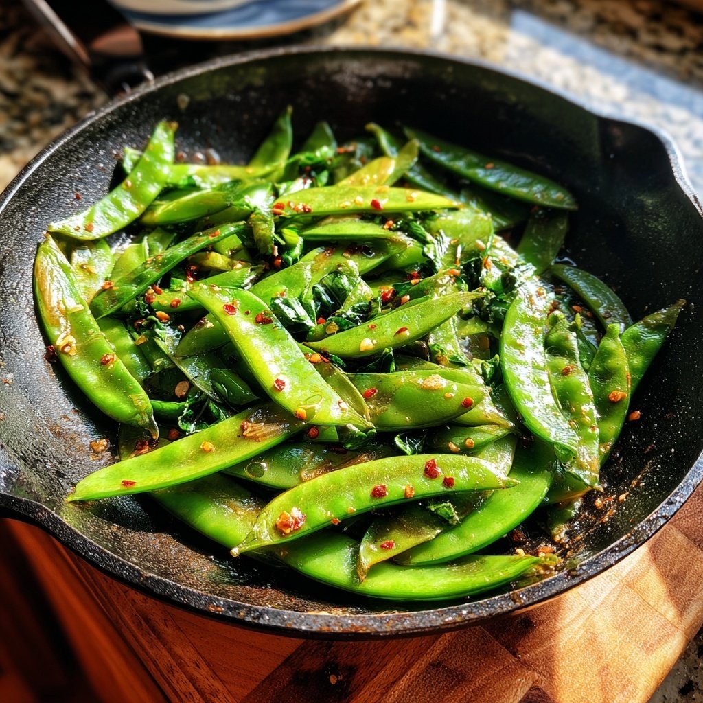 Scharfe Knoblauchbutter-Schneepisum