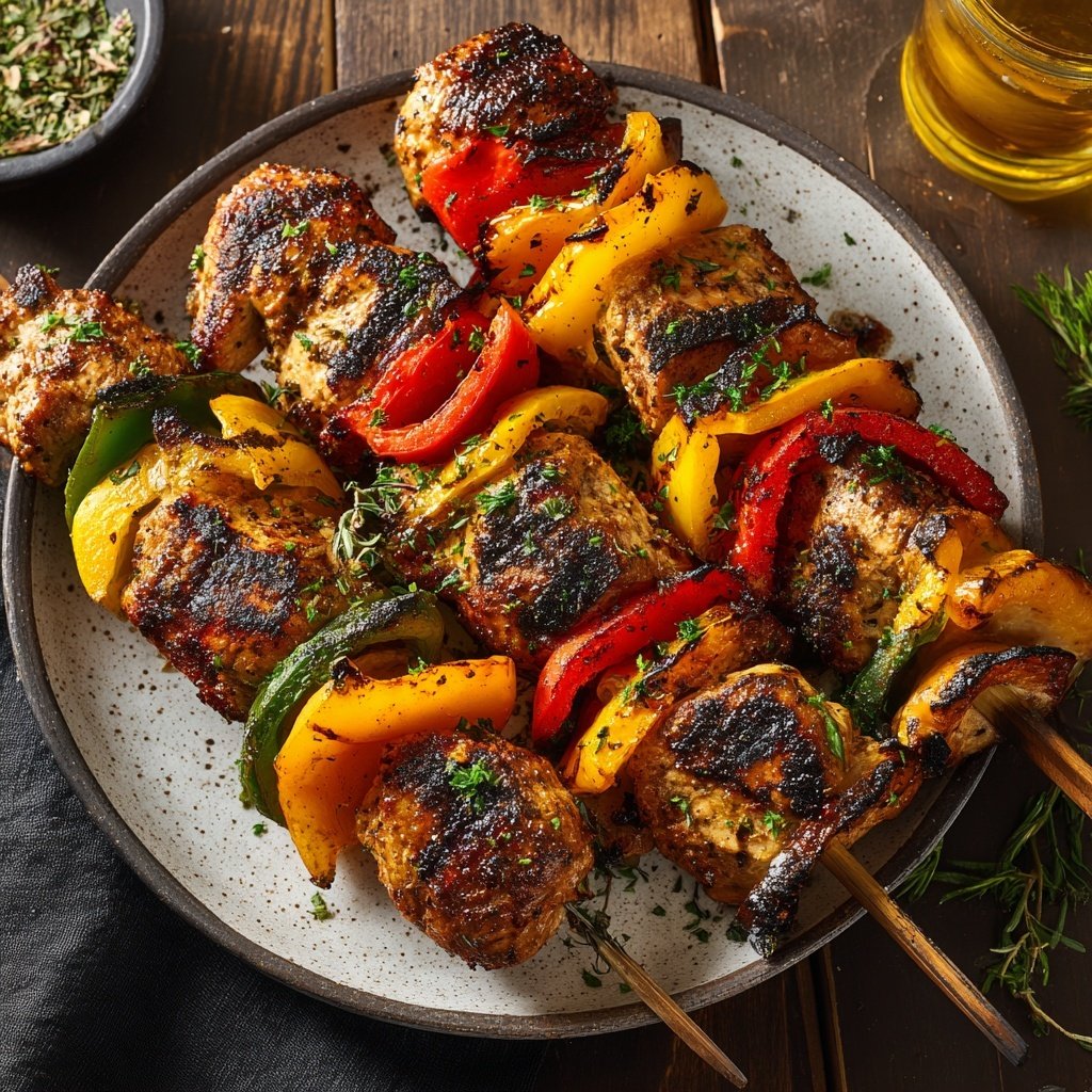 Griechisches Hähnchen Souvlaki Platte