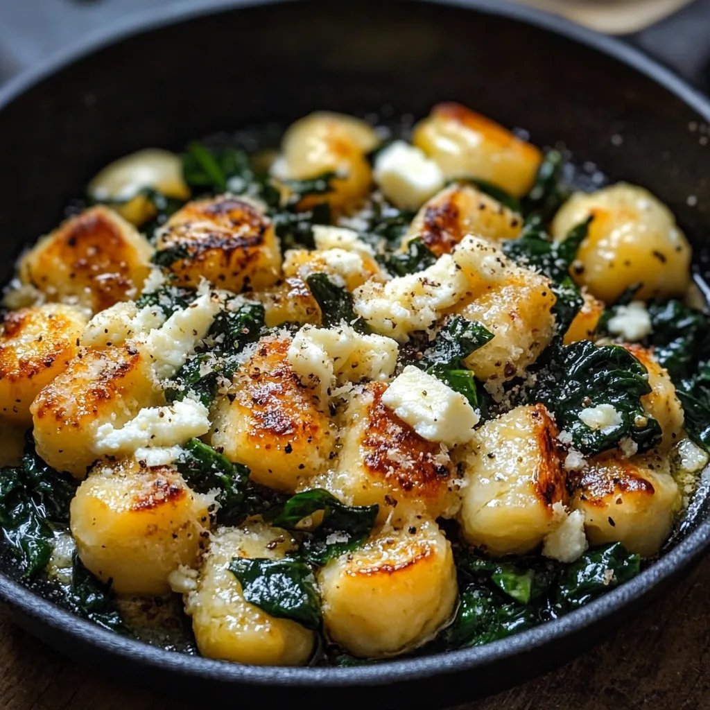 Knusprige Gnocchi mit Spinat und Feta