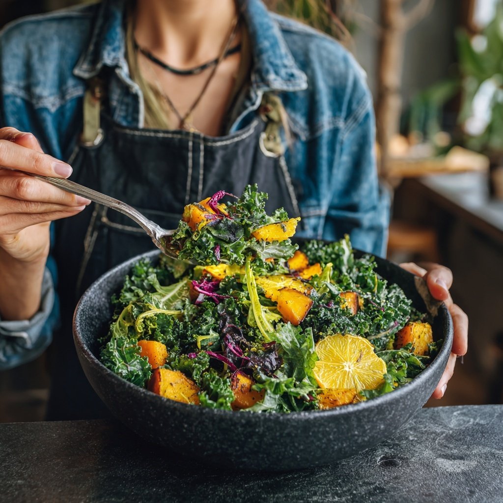 Zitrus Grünkohl Süßkartoffel Salat