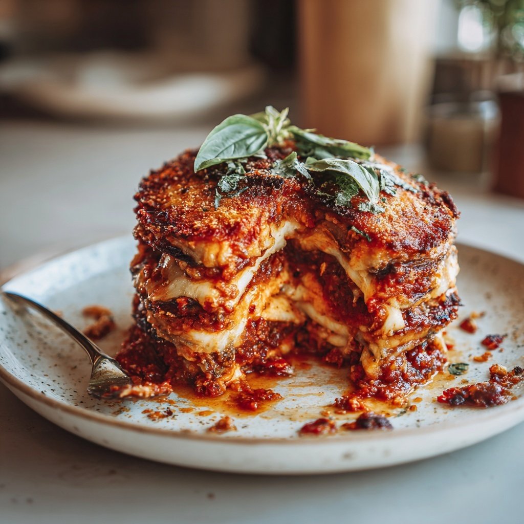 Gebackene Auberginen Parmesan Türmchen