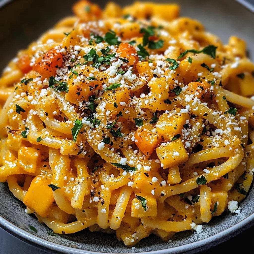 Kürbis Nudeln mit Feta